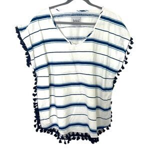 Blue Stripe Linen Swimsuit Coverup